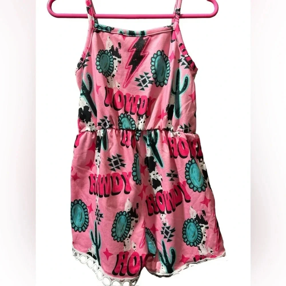 Lace-Trim “ Howdy” Romper Size 1-2 yrs